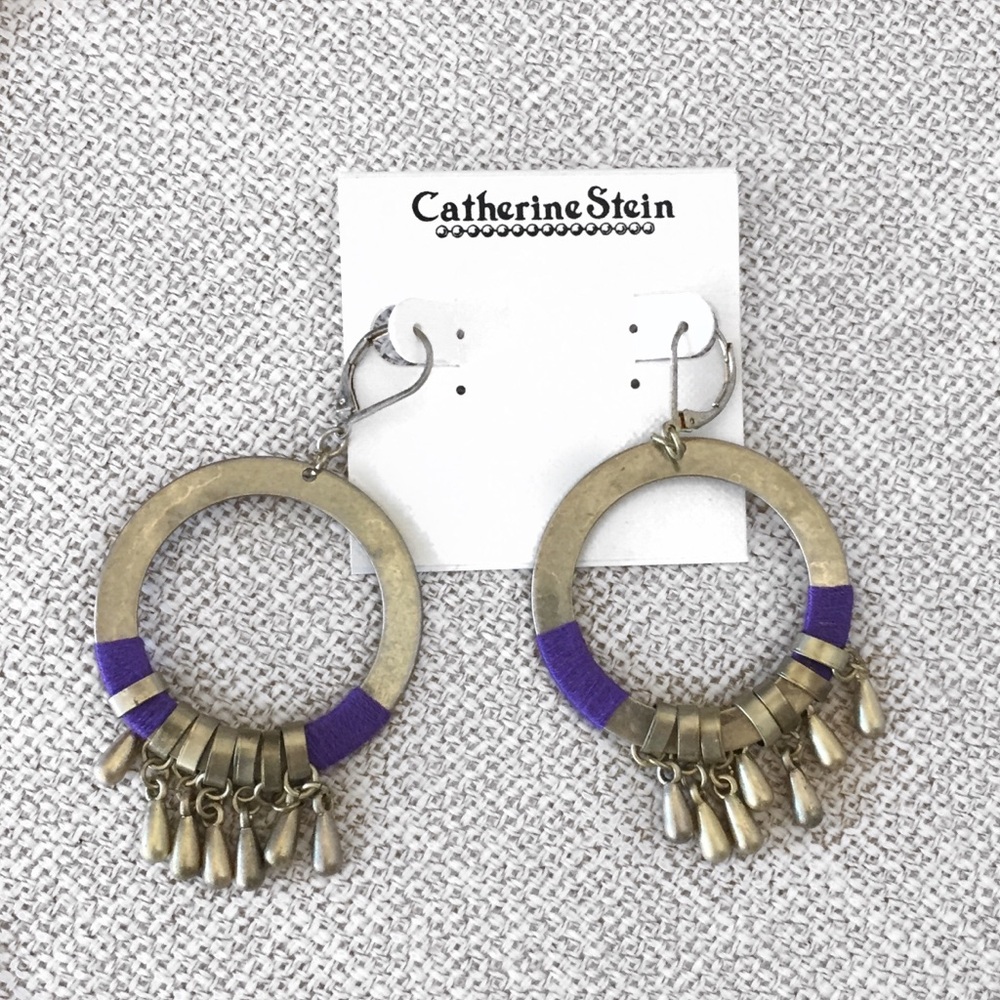 NWT Catherine Stein Gold & Purple Hoop Drop Earrings – Statement Jewelry